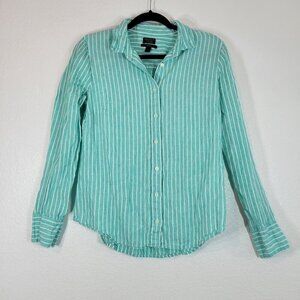 J. Crew Mint Green and White Striped Button-Down Shirt